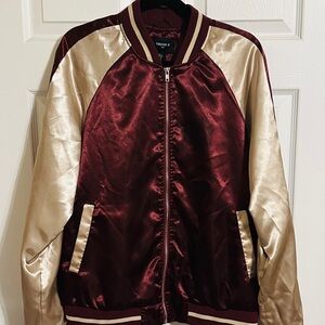 Forever 21 Red and Gold Bomber Jacket Satin Finish